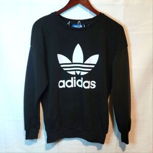 Adidas Originals Black Trefoil Big Logo Crewneck Sweatshirt Size XS